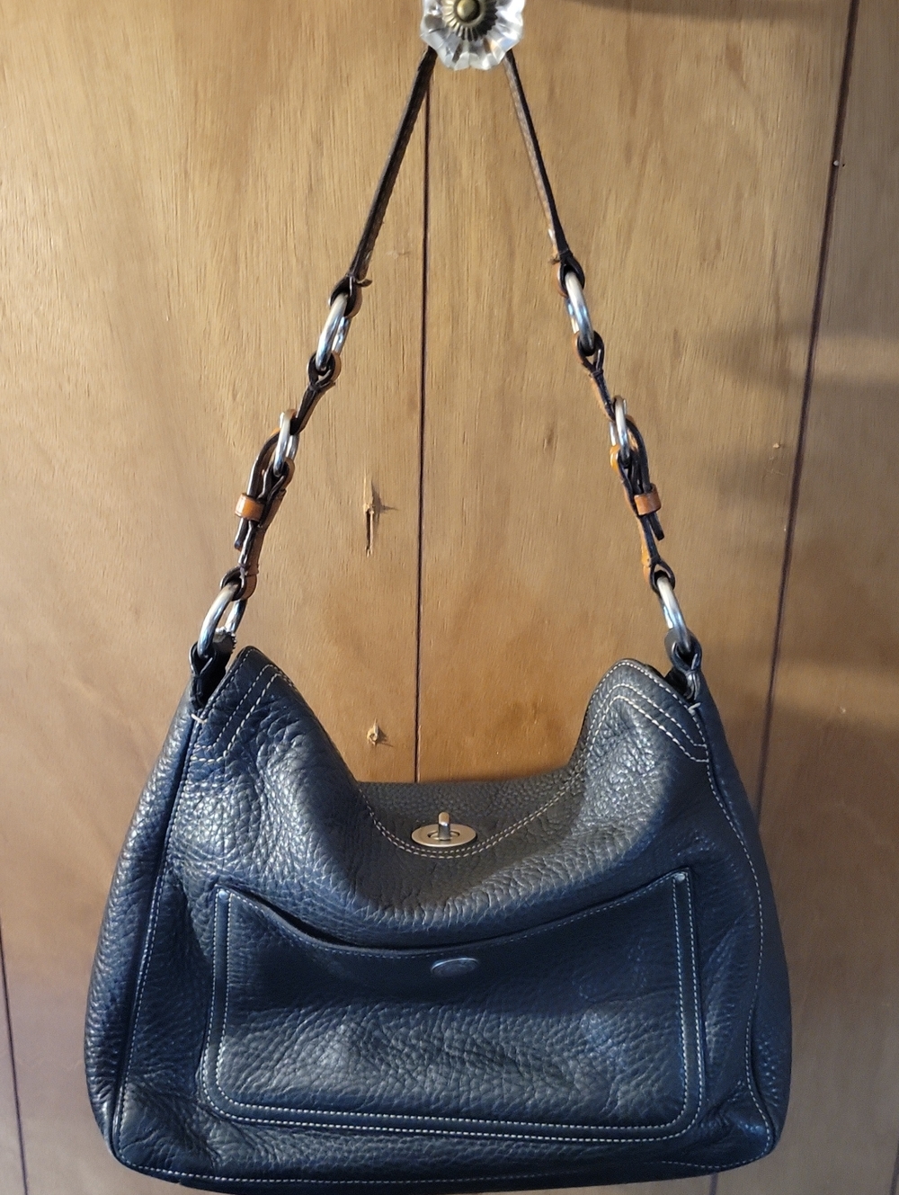 2006 Coach Chelsea Soft Pebbled Black Leather Shoulder Bag with Chain-Link Strap